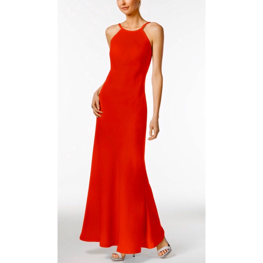 Calvin Klein Open-back halter Gown